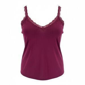 Faded Glory Burgundy Lace Trim Cami Tank Top Plus Size 2X Y2K Soft Girl Coquette